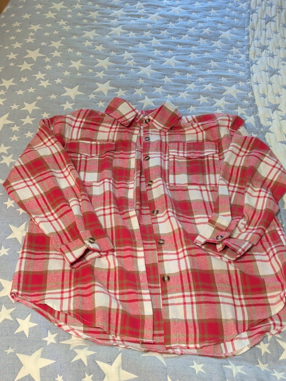 Women's Oversized Red Plaid Button-Up Shirt Medium
